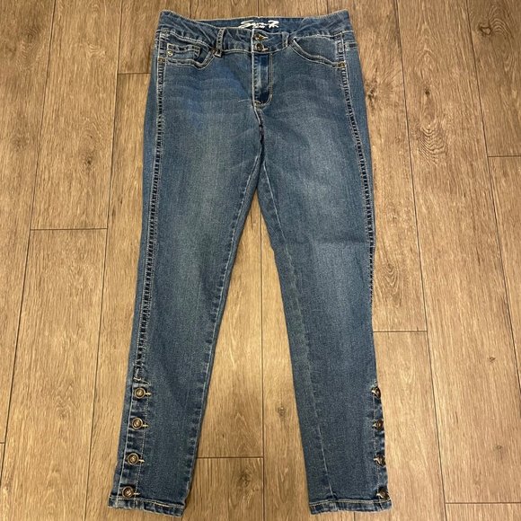 Seven 7 Jeans Womens  9 Blue Denim Pants Mid Rise Skinny Button Ankle - Picture 1 of 6